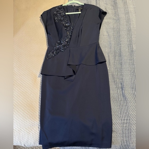 Aidan Mattox- NWT Navy V-Neck Cap Sleeve Beaded Cocktail Mini Dress - Picture 3 of 6